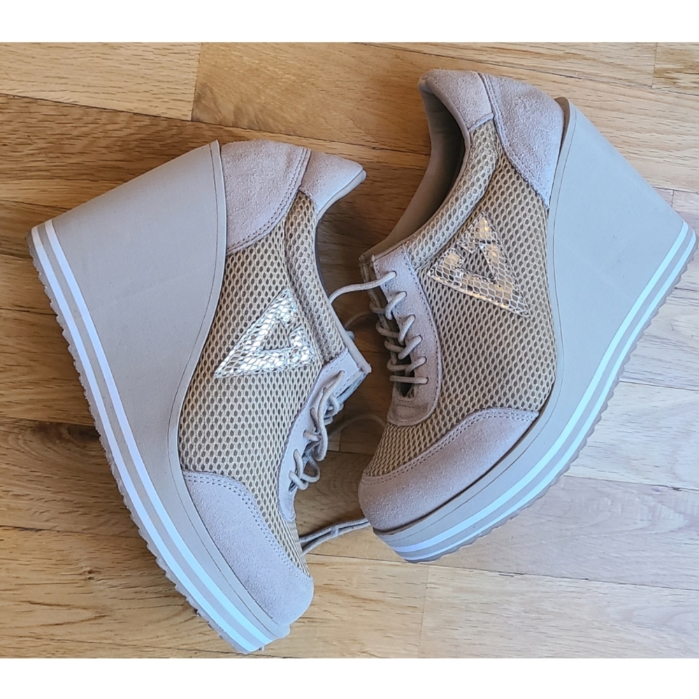 Beige Wedge 80s 90s Sneaker - Women's Casual Platform Shoe